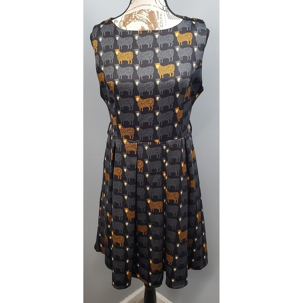 Shikha London Sheath Dress Womens M/L Multi Sheep Lined Pleated Waist Back Zip